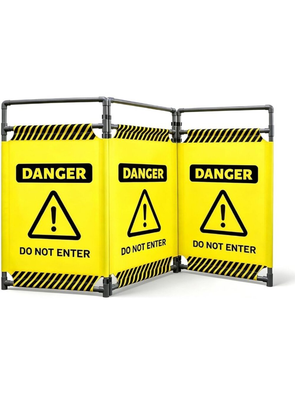 Foldable 3-Panel Safety Barricade Gate - Traffic Control Barrier for Outdoor Use